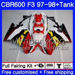 Body +Tank For HONDA CBR 600 FS F3 CBR600RR CBR 600F3 97 98 290HM.13 CBR600 F3 glossy red frame 97 98 CBR600FS CBR600F3 1997 1998 Fairings