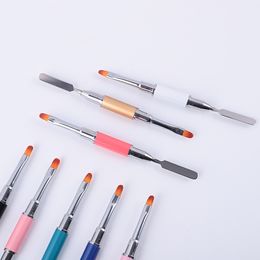 Dual-ended Nail Brush Hairy Flat Pusher Dotting Nail Tips Two Ways Use Manicure Gel UV Polish Drawing Building Nail Pen Tools