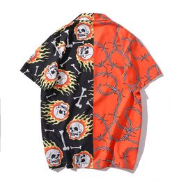 Mens Hip Hop Shirts Streetwea Hawaiian Fire Skull Chain Harajuku Beach Shirt Summer Tops Short Sleeve277O