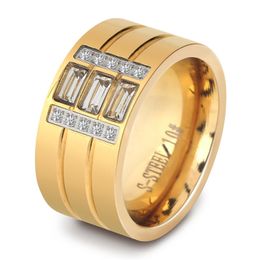 Fashion Rings For Women White Zircon Gold Colour Stainless Steel Wedding Engagement Rings For Men