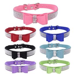 Dog Collars & Leashes Bling Rhinestone Cat Adjustable Leather Bow Tie Kitten Puppy Collar For Small Medium Pets