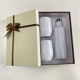 FedEx! 3pcs Wine Tumblers Set 17oz Stainless Steel Water Bottles Set Vacuum Insulated DIY Coffee Mugs Customized Gift With Gift Box A12