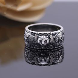 925 sterling silver black tiger head ring vintage sterling silver tiger head ring male and female punk Thai silver black tiger head ring