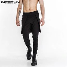 INCERUN Man Black Pantalones Fashion Pants Solid Color Trousers Pockets Pencil Joggers Mens Fitness Irregular Skirts Pants 5XL 7