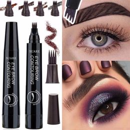 5 Colours Eyebrow Tattoo Pen 4 Fork Tips Fine Sketch Liquid Eyebrow Pencil Waterproof Eyebrow Pen