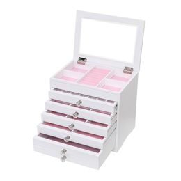 -Nuevas cajas de joyería multicapa Mostrar caja Collar Anillo Anillo Pendiente Almacenamiento Caja de acabado Blanco