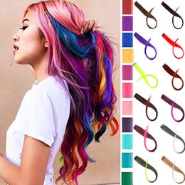 -Frau lange Körper-Wellen falsche Farbe Haar-Verlängerungen Clip Highlight Rainbow Hair Streak Rosa Synthetic Haarsträhnen auf Clips