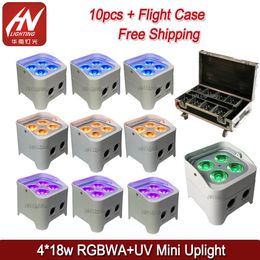 10pcs led par can lights 4x18w 6in1 RGBAW UV mini uplight battery power wireless DJ Akku uplighting wedding remote control with flight case