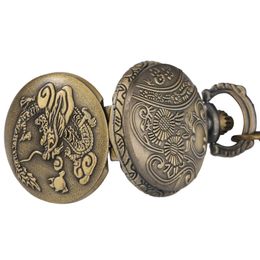 Bronze Vintage Retro Dragon Pattern Small Size Pocket Watches Mens Womens Quartz Analog Watch Necklace Chain reloj de bolsillo259v