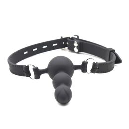 -Silikonband auf Mund Biss Anal Plug BDSM Bondage Gear Ball Gag Frauen Training Erwachsene Spiele Sex Toys Black GN222400102