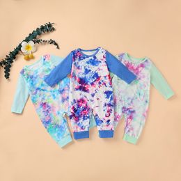 New Baby Boys Girls Tie Dyed Rompers Clothes Infants Button Long Sleeve Jumpsuits Boutique Kids Casual Bodysuit Clothes M2412