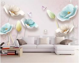beibehang Custom 3D wallpaper jewels and tulips butterfly bedroom living room sofa TV background wall papers home decor behang