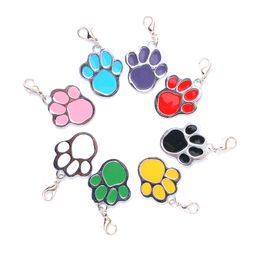 Metal Footprint Dog Tag Mixed Colours Dog Paw Keychain Dog Pendant Key Rings for Pet WB2359