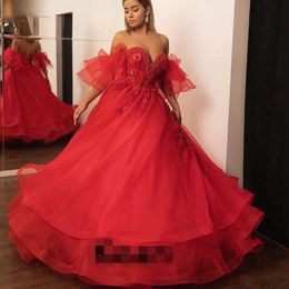 islamic occasion dresses UK - Charming 2020 Off Shoulder Red Evening Dress Bead Tiered Boho Prom Gown Special Occasion Dress Islamic Dubai Kaftan Saudi Arabic Prom Dress
