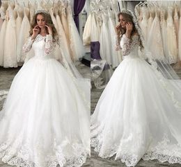 Princess Ball Gown Wedding Dresses 2021 Off the Shoulder Long Sleeves Lace Appliques Bridal Gown Arabic Court Train Vestido De Novia AL6703