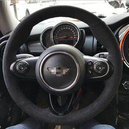 Black Hand-stitched Car Steering Wheel Cover for BMW NEW MINI Custom special automobile handle suede