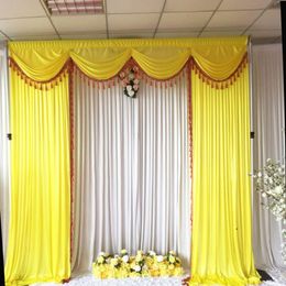2020 July New Arrival Yellow Color Ice Silk 3mx3m With Tassels Swags Drapes Only Wedding Backdrop Curtain Decortaion