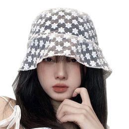 new korean lace hat for women floppy foldable summer bucket hat soft lace flower wide brim sun hats dress lace ladies hat