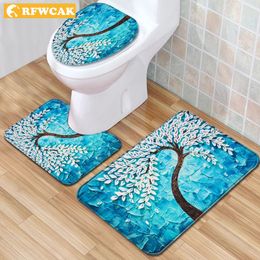 3pcs / set Banho Mat 3D Flower Impressão Non-Slip Bath Carpet Capachos Toilet Seat Tank Cover Rug Decorações de Natal Para Casa