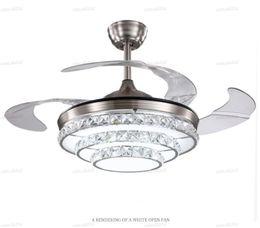 42 Inch Invisiable Crystal Ceiling Fan Light Modern Luxury Home Ceiling Fan Lamp 4 Fan Blade Remote Control ventilador de techo LLFA