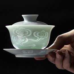 Ceramic Gaiwan Tea Tureen With Lid Beautiful and easy kettle Hand Painted Lotus Tea Bowls