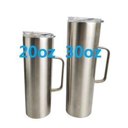20oz Stainless steel skinny tumbler with handle vacuum tumblers ice bottle straight beer cup support bar party C01
