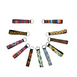 22 Designs Wristband Keychain Party Floral Printed Chain Neoprene Key Ring Wristlet Lanyard Wrist Strap Hand for Women Girl ID Badge Card Holder