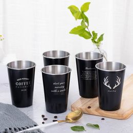 Stainless Steel Beer Mug 500ml Black Letter Printed Travel Camping Tea Milk Juice Cups Home Office Gift Beer Cup