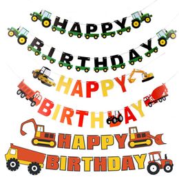 Happy Birthday Bunting Digger Truck Car Banner Hanging Kids Flags Baby Shower Party Wedding Decor YQ02152