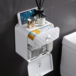 Paper Towel Dispenser Wall Mounted No-drilling Paper Shelf Holder Bathroom Coreless Toilet Tissue Dispenser Garbage Bags Holder H