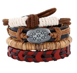 Hot sale Men's genuine leather bracelet DIY Coconut shell alloy button beads Leather Bracelet Combination suit Bracelet 4styles/1set