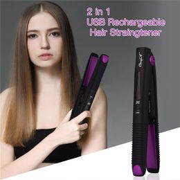 USB Rechargeable Hair Straightener Portable Cordless Hair Flat Iron Hair Straightening Curling Flat Iron Hairs Styling Tool CX200721