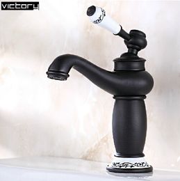 Black copper bathroom antique faucet fashion vintage hot and cold faucet wash basin mixer sink faucet