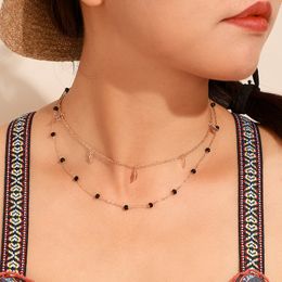 Bohemian Gold Leaves Necklace for Women Charms Fashion Beaded Chain Chokers Minimalist Jewellery Wholeslae