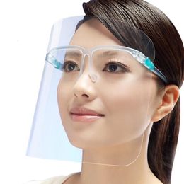 DHL 100pcs Transparent Face Shield Mask PET Plastic Clear Glasses Frame Isolation Anti Fog Full Protective party Masks