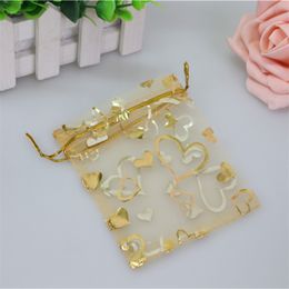 Wholesale 200pcs/lot 7*9cm Gold Christmas Plastic Bag With Heart Jewellery Gift Pouches Small Organza Bags