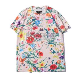 Letters Printted Mens Women T Shirt Hot Fashion Tshirts Short Sleeve Men Woman Couple Tops With Flowers Tee Shirts Size S-2XL