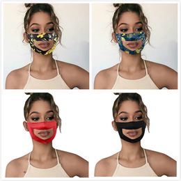 Transparent Face Mask Lip Language Printing Floral Deaf mute Reading Mouth Clear Window Cover Adjustable Washable Reusable Protection