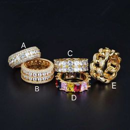 Bling Iced Out Gold colourRing Mens Hip Hop Jewellery Cool CZ Stone Luxury Deisnger Men Women Gold Silver Colours colour Rings