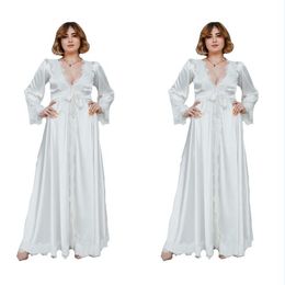 Women's Bathrobe Wraps V Neck Long Sleeves Custom Made Soft Lace Appliques Silk Bathrobe Sheer Nightgown Robe Prom Bridesmaid Shawl
