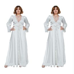 Accappatoio da donna avvolge scollo a V maniche lunghe Custom Made Soft Appliques in pizzo Accappatoio di seta Camicia da notte trasparente Robe Prom Scialle da damigella d'onore