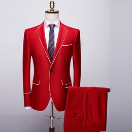 Vermelho high-end terno de casamento masculino novo vestido fino terno 2 peça terno masculino casual festa jaqueta masculina casamento smoking produtos de alta qualidade