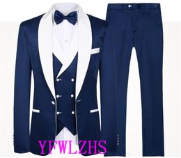 Handsome One Button Groomsmen Shawl Lapel Groom Tuxedos Men Suits Wedding/Prom/Dinner Best Man Blazer(Jacket+Pants+Tie+Vest) W333