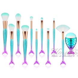 11pcs MakeUp Brushes Mermaid Tail Shape Set Hot Selling Brush Kits Products High Quality Professional Cosmetic Tools