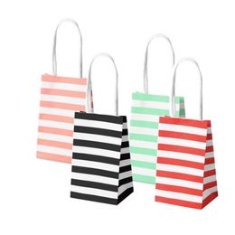 Small gift paper bag with handles bow Ribbon stripe handbag Cookies candy Festival gift packaging bags Jewelry birthday