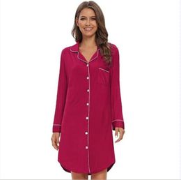 Lapel Women Pajamas Dress Fashion Trend Comfortable Loose Long Sleeve Casual Dresses Designer Female New Solid Color Pajamas Home Dresses