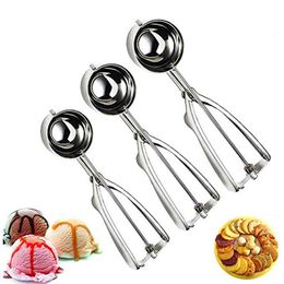 Stainless Steel Ice Cream Scoops Fruit Cookies Round Ball Maker Spoon Ice Cream Tools Kitchen Bar Tools Accessories HHA1469