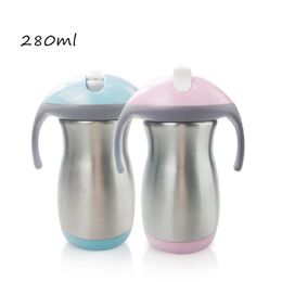 280ml Sippy Cup with Handle Baby Bottle Kids Tumbler Curved Tumblers Stainless Steel Milk Bottles Double Wall Travel Mug