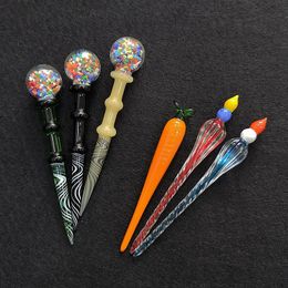 long carrot glass dabber tools smoking blue red glass dab cap wax oil dab nails straight tube wax dab tool dat0204