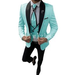 New Style One Button Handsome Shawl Lapel Groom Tuxedos Men Suits Wedding/Prom/Dinner Best Man Blazer(Jacket+Pants+Tie+Vest) W234